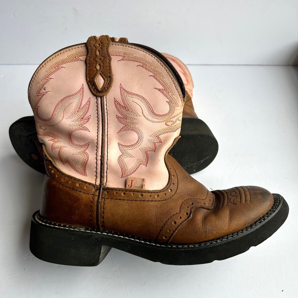Justin Gypsy Western Boots Womens 9.5 Brown‎ Pink Leather Cowboy Cowgirl L9901